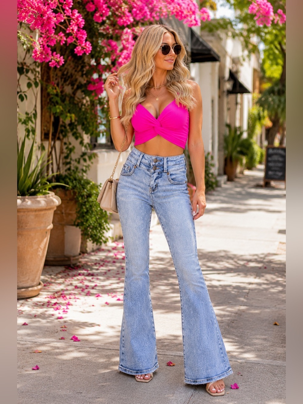 Buckle Black High-Waist Light Wash Flare Jeans - Blue